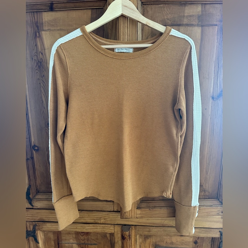 We The Free Women's Crewneck Sweater in Camel with White Stripe